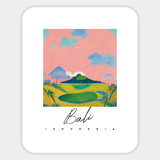 Bali Morning Travel Poster Retro Wall Art Illustration Sticker by BetterManufaktur